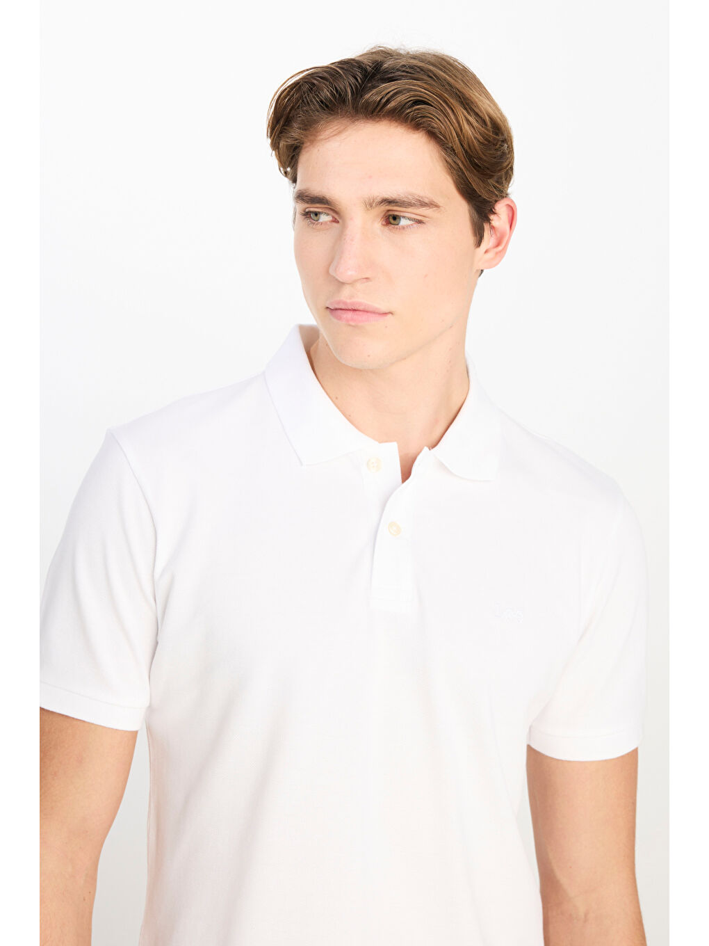 %100 Pamuk Regular Fit Normal Kesim Kırık Beyaz Polo Yaka Tişört-3