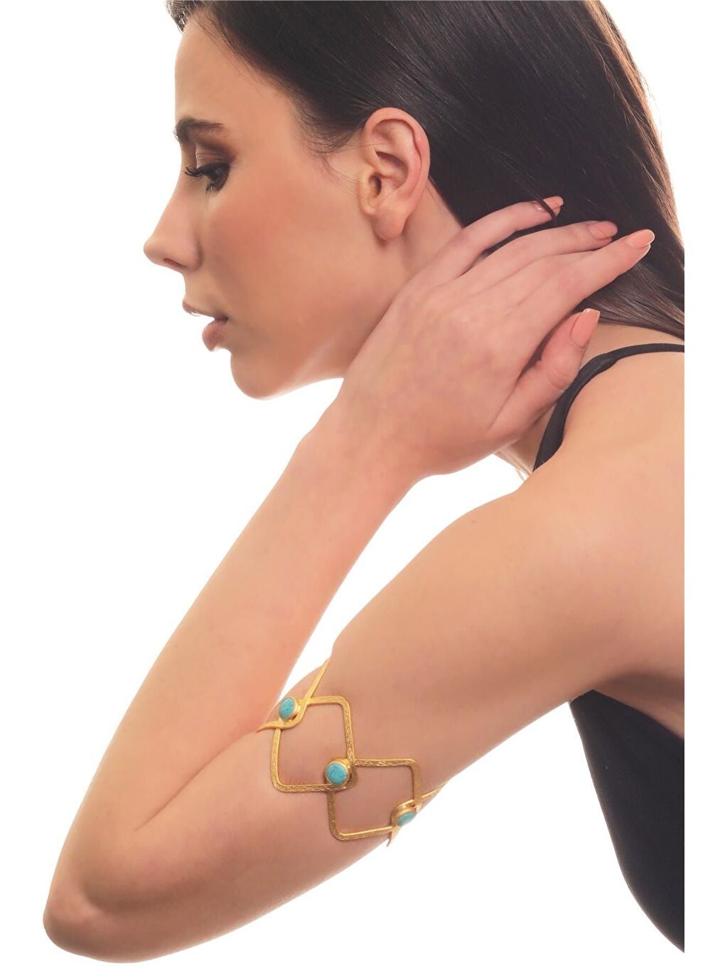 Sarı Kadın 22K Mat Altın Kaplama  Doğaltaşlı Ayarlanabilir El Yapımı Pazu Bandı & Üst Kol Aksesuar-1