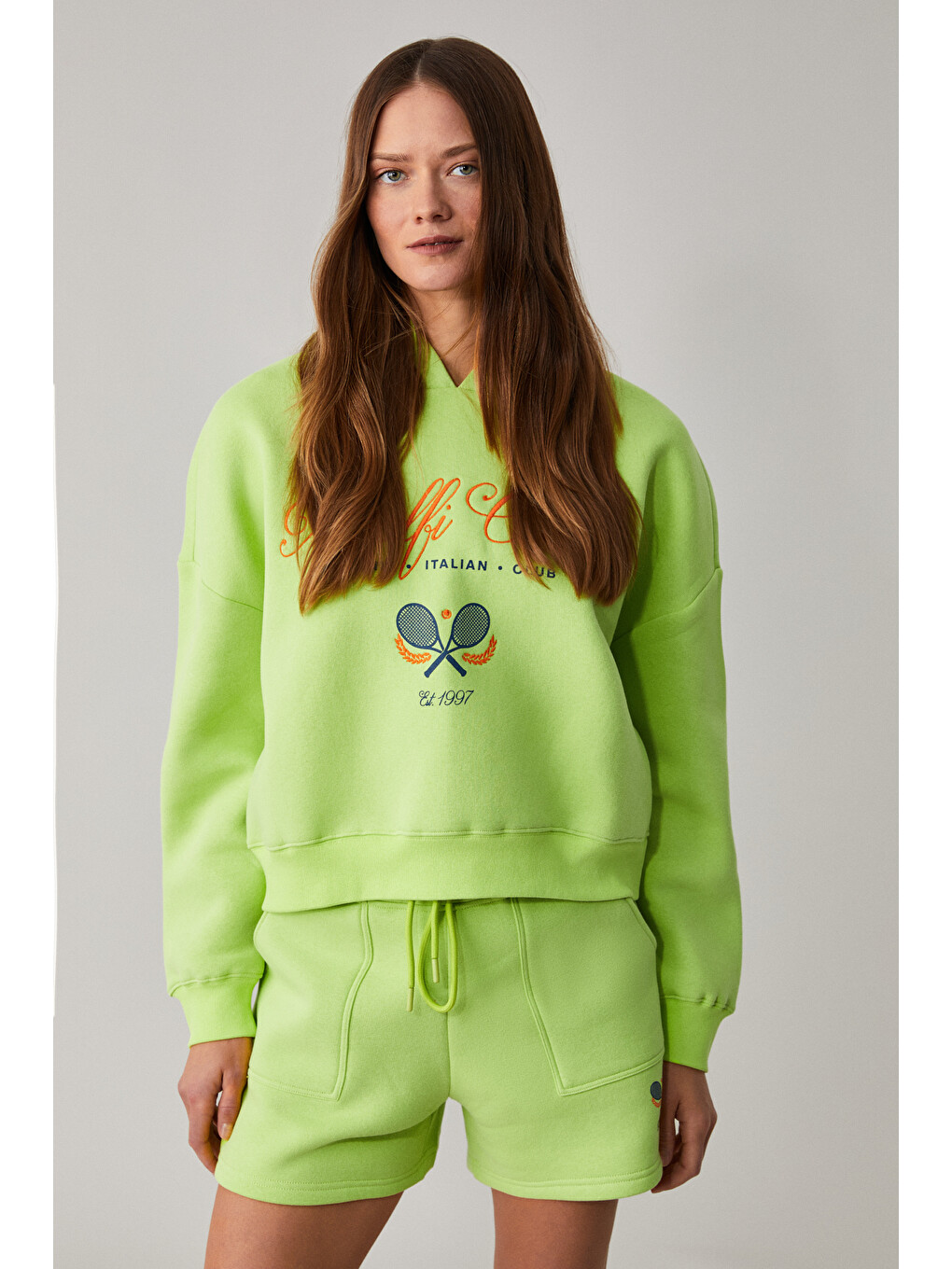 Tacna Kadın Kapüşonlu Uzun Kollu Oversize Yeşil Sweatshirt-2