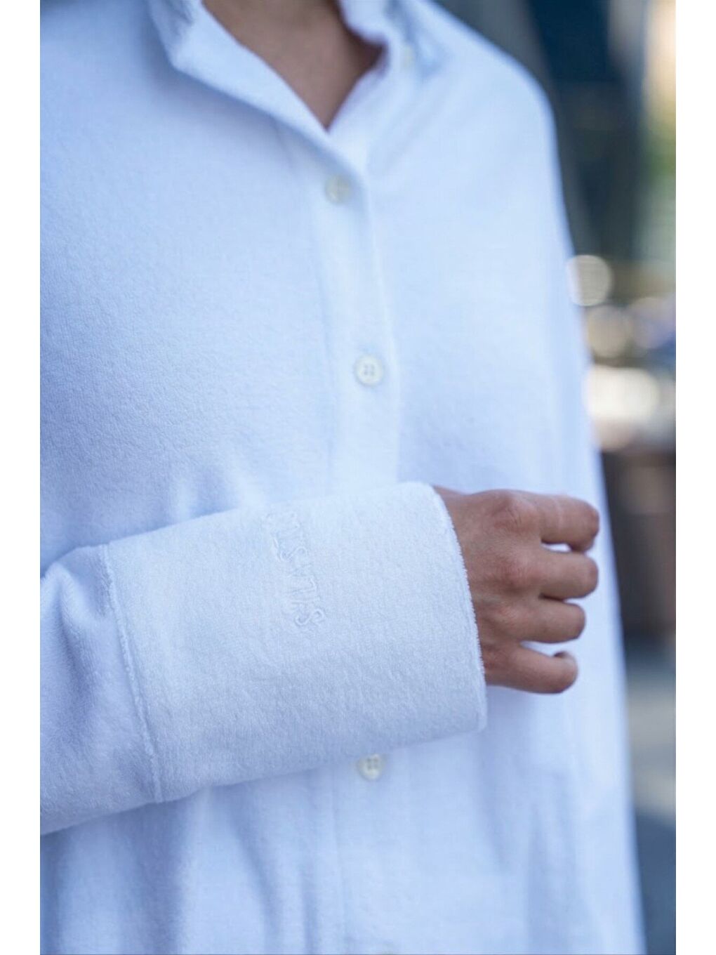 Beyaz Hawaii Kadın %100 Pamuk Havlu Kumaş Oversize Gömlek-1