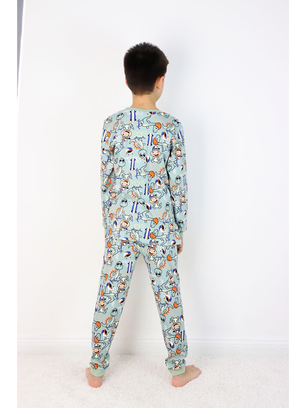 Yeşil Erkek Çocuk Baskılı interlok Kumaş Uzun Kollu Pijama Takımı-6