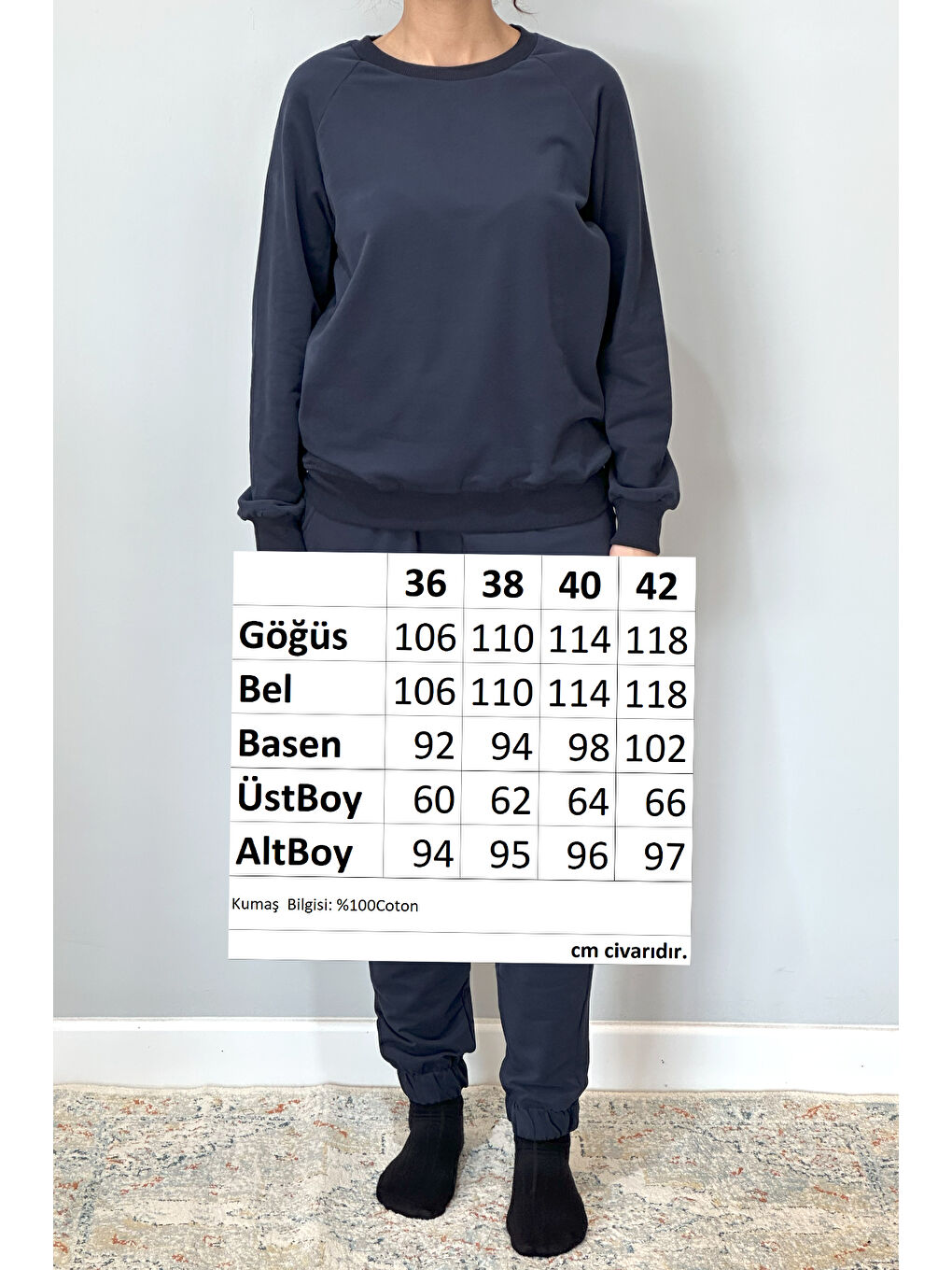 Kadın Sweatshirt Paçası Lastikli Eşofman Takımı 8006 Lacivert-3