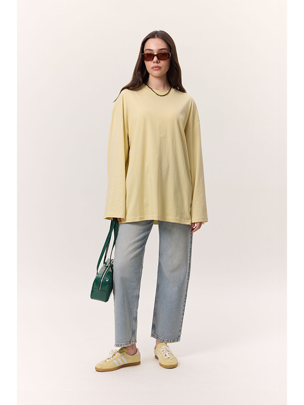 Geniş Kol Oversıze Tshırt Sarı-2