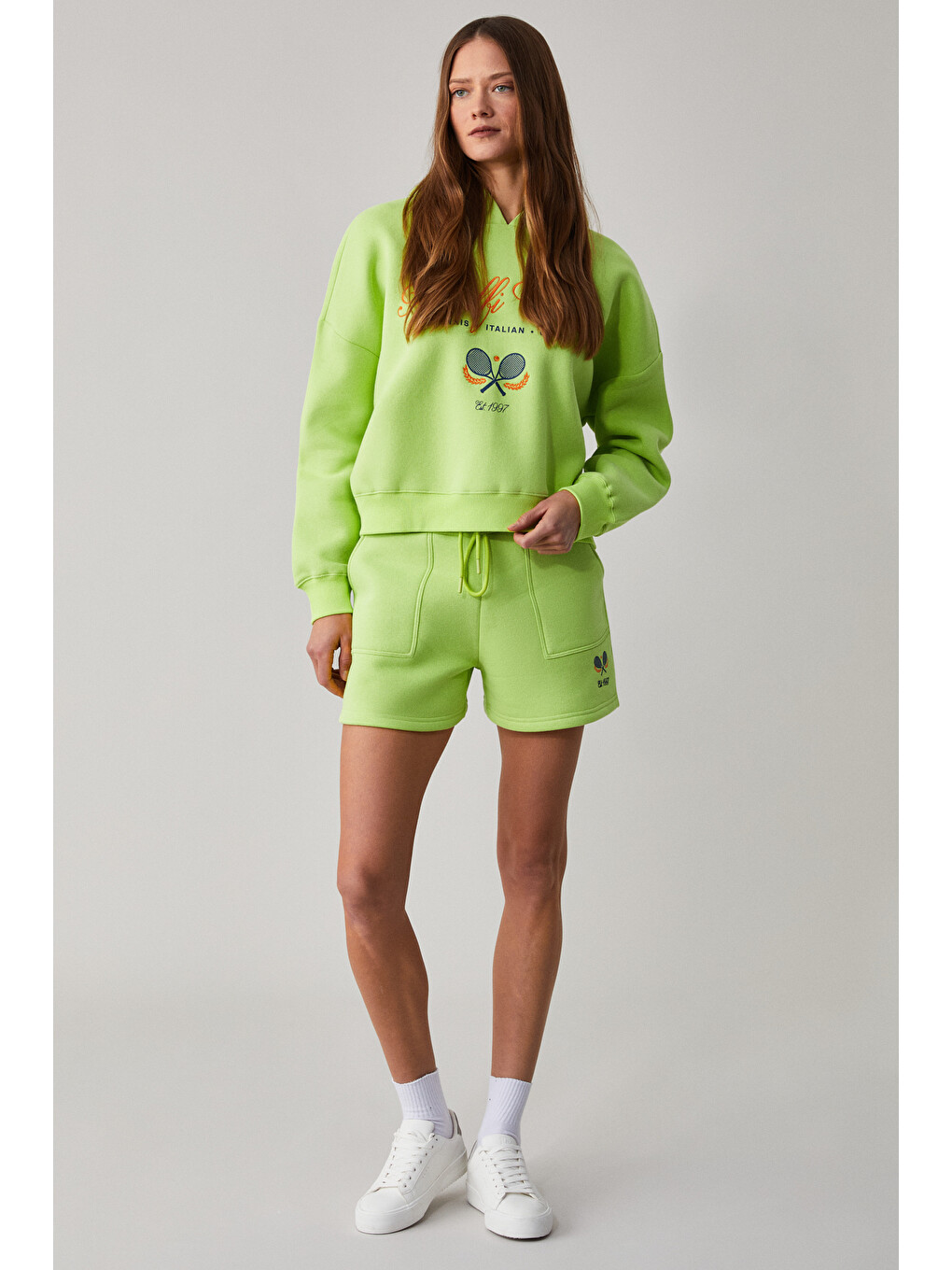 Tacna Kadın Kapüşonlu Uzun Kollu Oversize Yeşil Sweatshirt-3