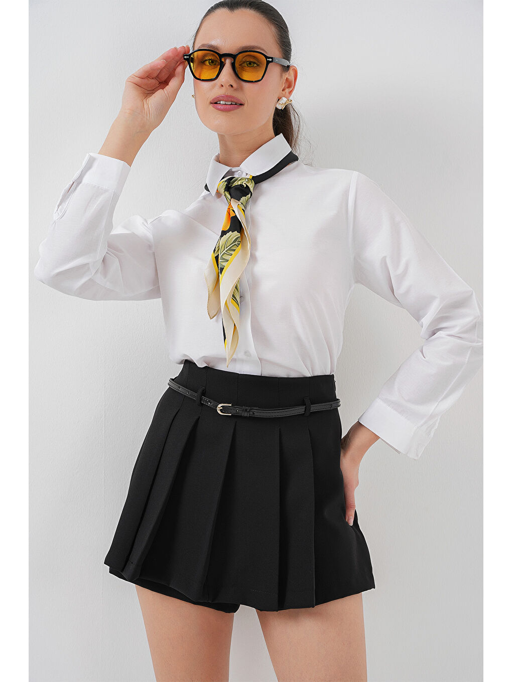 Pileli Mini Şort Etek 5336 - Siyah