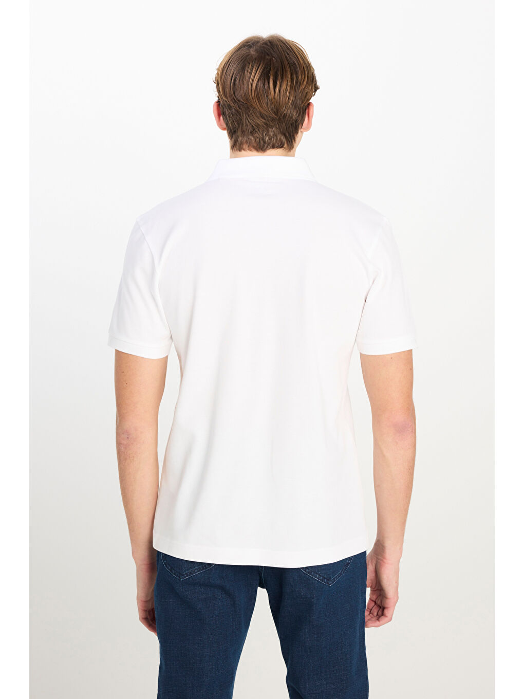 %100 Pamuk Regular Fit Normal Kesim Kırık Beyaz Polo Yaka Tişört-4