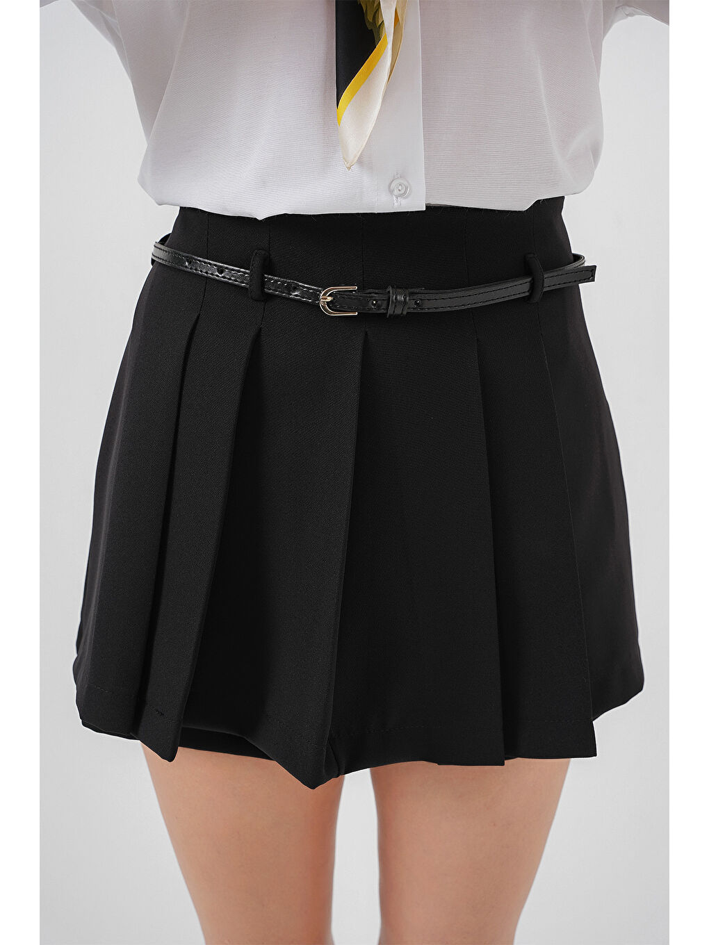 Pileli Mini Şort Etek 5336 - Siyah-2