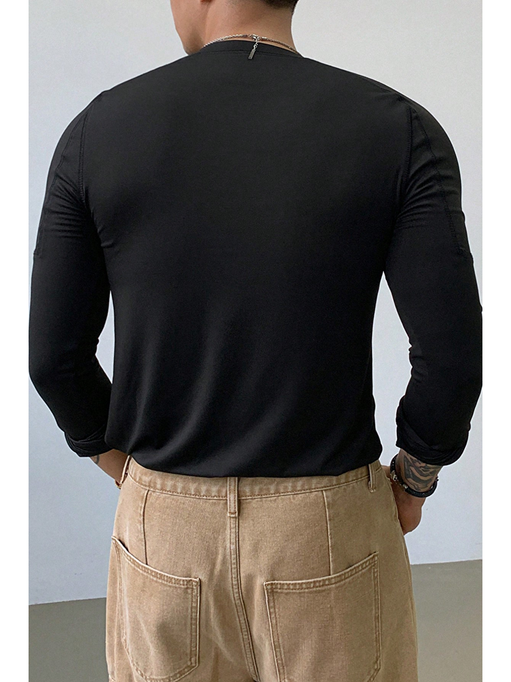 Erkek Siyah Uzun Kollu Basic T-shirt-5