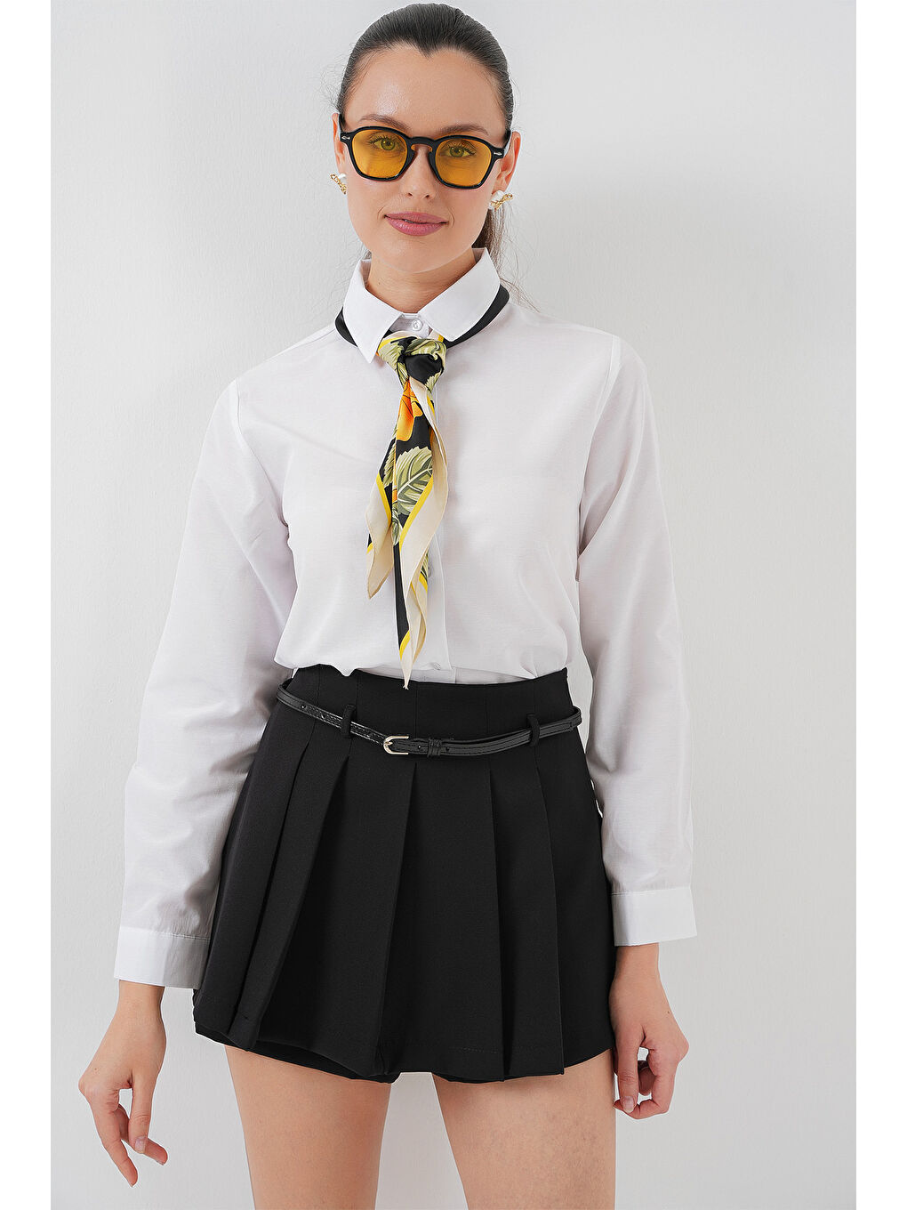 Pileli Mini Şort Etek 5336 - Siyah-3