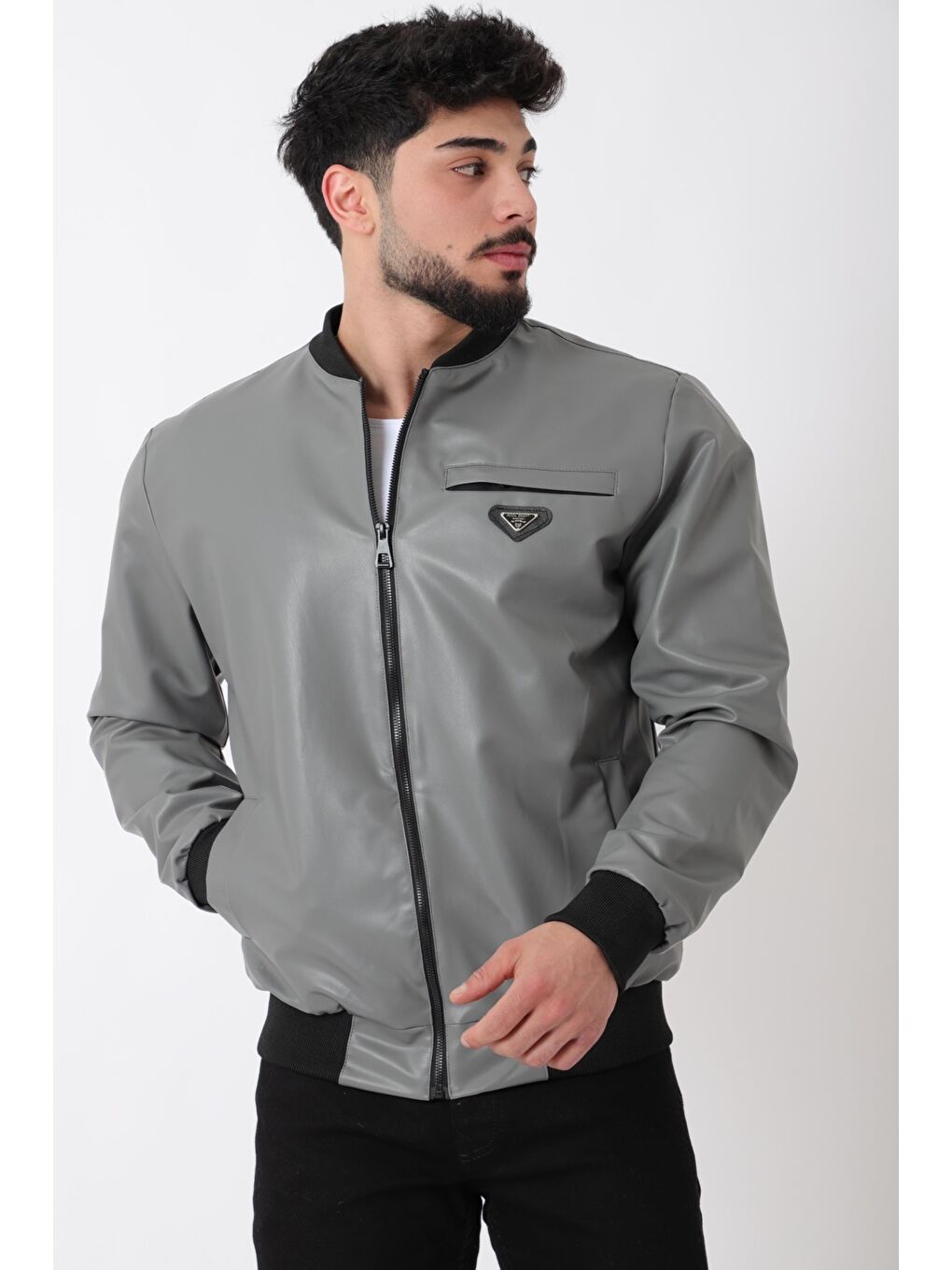 Gri Kolej Yaka Bel Lastikli Suni Deri Mont PLDP 3000_50448-2