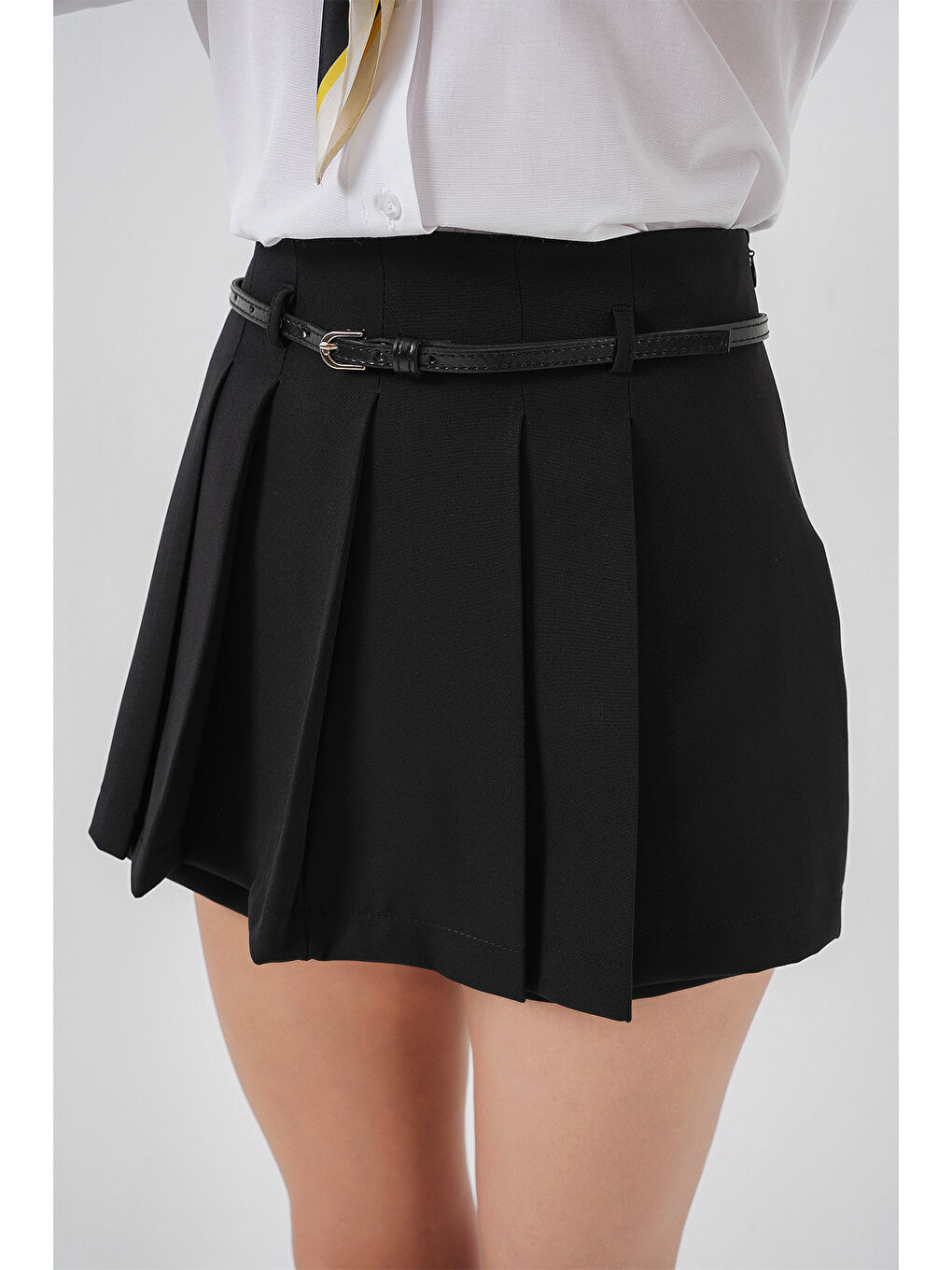 Pileli Mini Şort Etek 5336 - Siyah-4