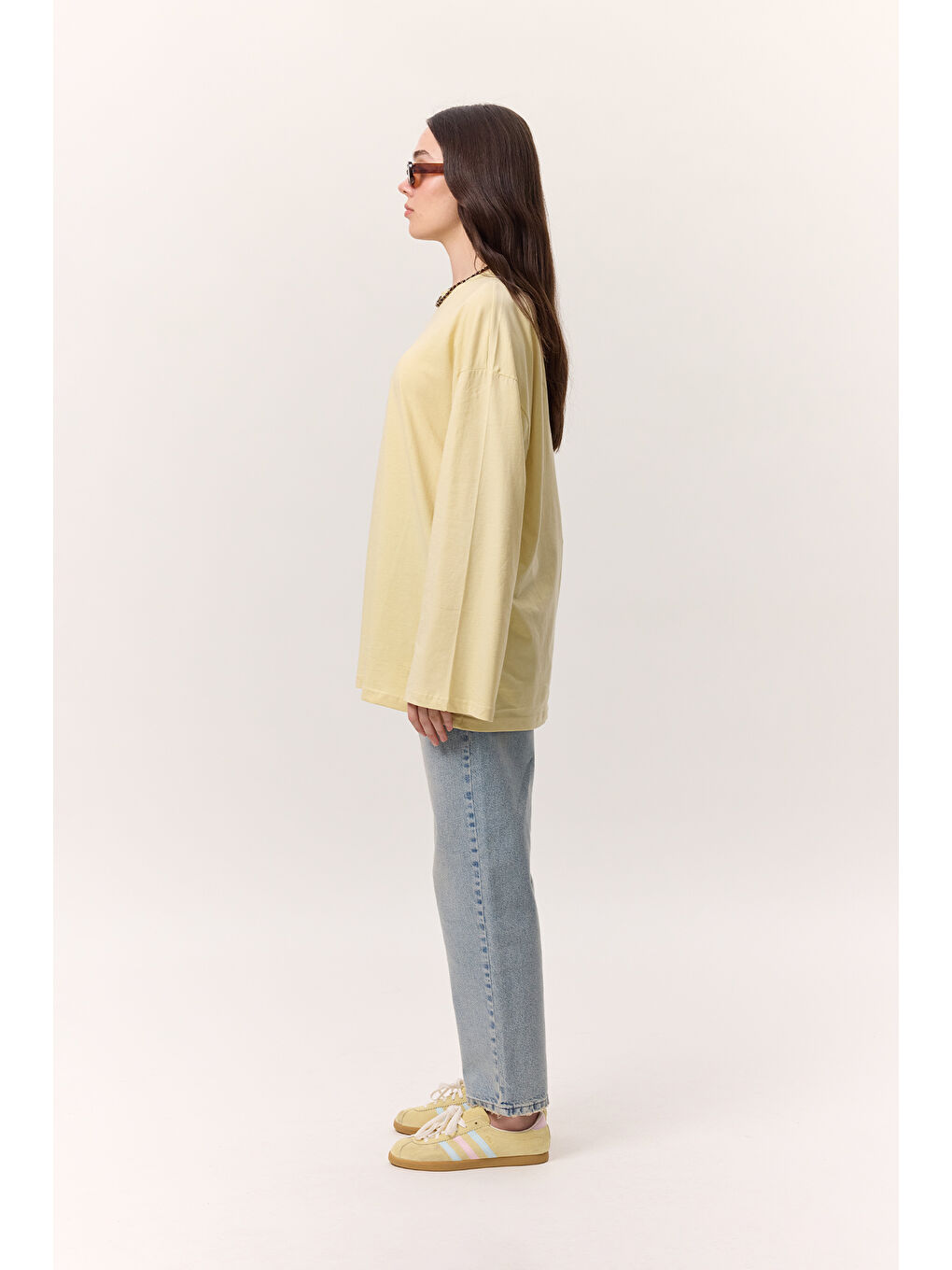 Geniş Kol Oversıze Tshırt Sarı-4