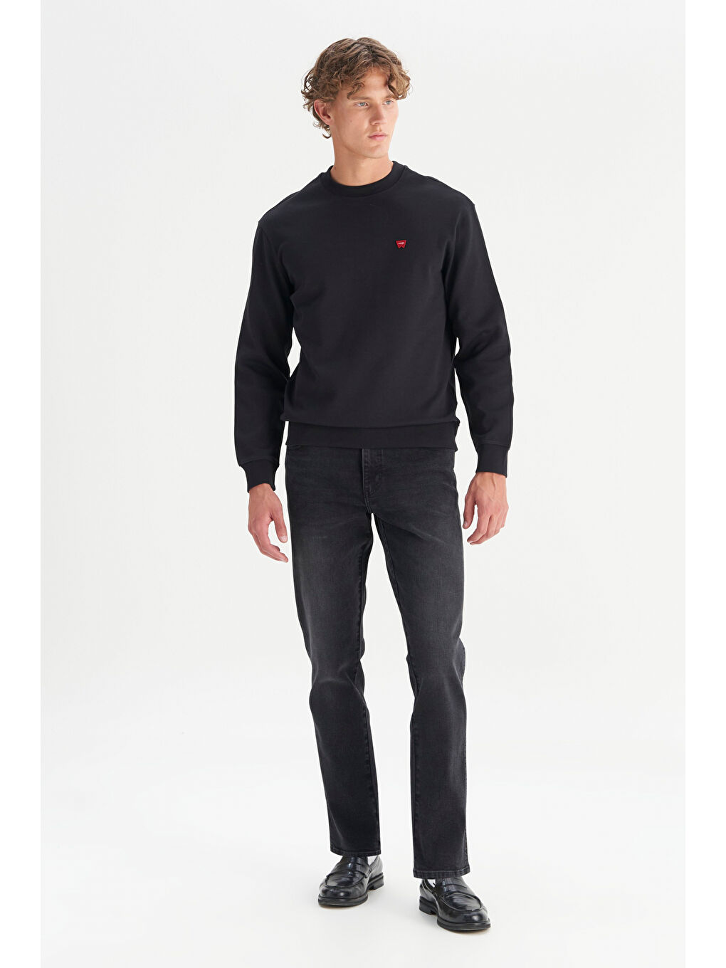 Siyah Pamuklu Regular Fit Normal Kesim Bisiklet Yaka Logo Detaylı Sweatshirt-1