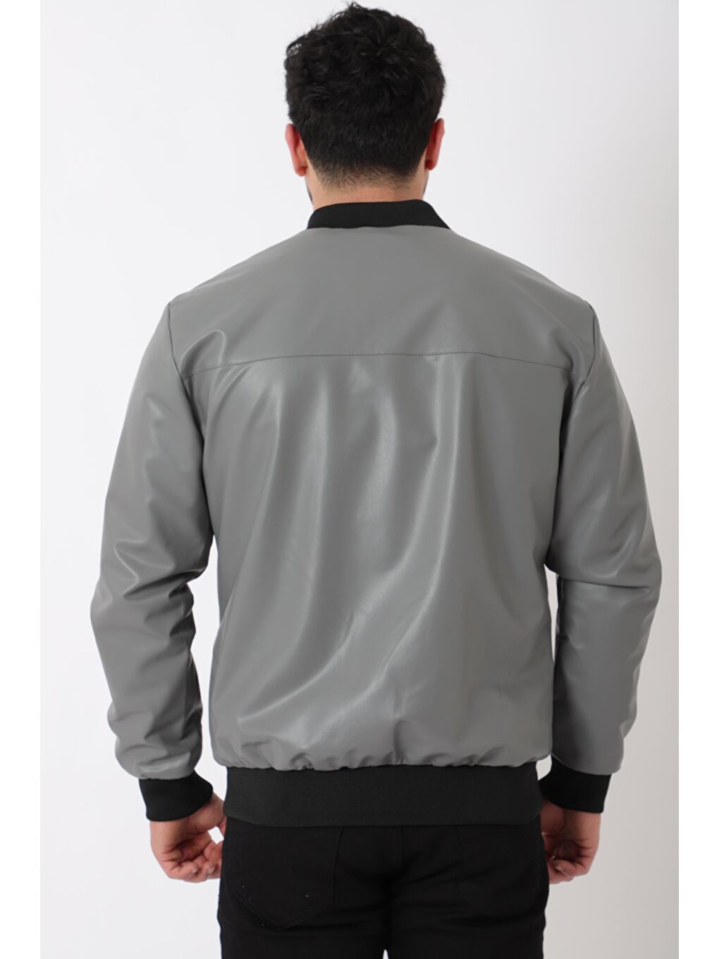 Gri Kolej Yaka Bel Lastikli Suni Deri Mont PLDP 3000_50448-5