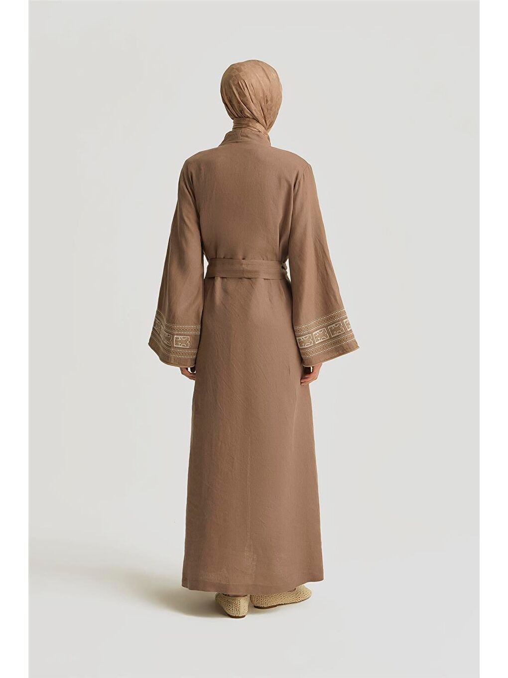 ARMİNE Bej Nakış Detaylı Abaya 25Yd4239 Vizon - 4