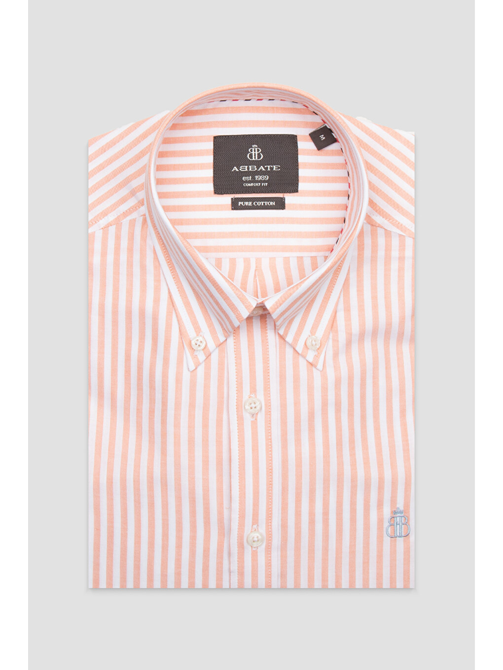 Pembe Luca Oxford Pamuklu Comfort Fit Somon Düğmeli Yaka Erkek Çizgili Gömlek-2