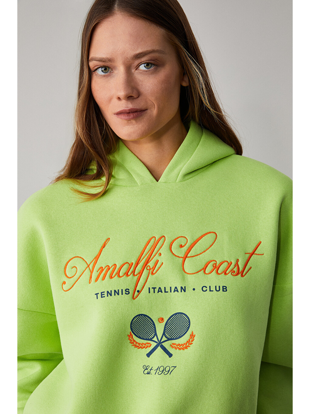 Tacna Kadın Kapüşonlu Uzun Kollu Oversize Yeşil Sweatshirt-4