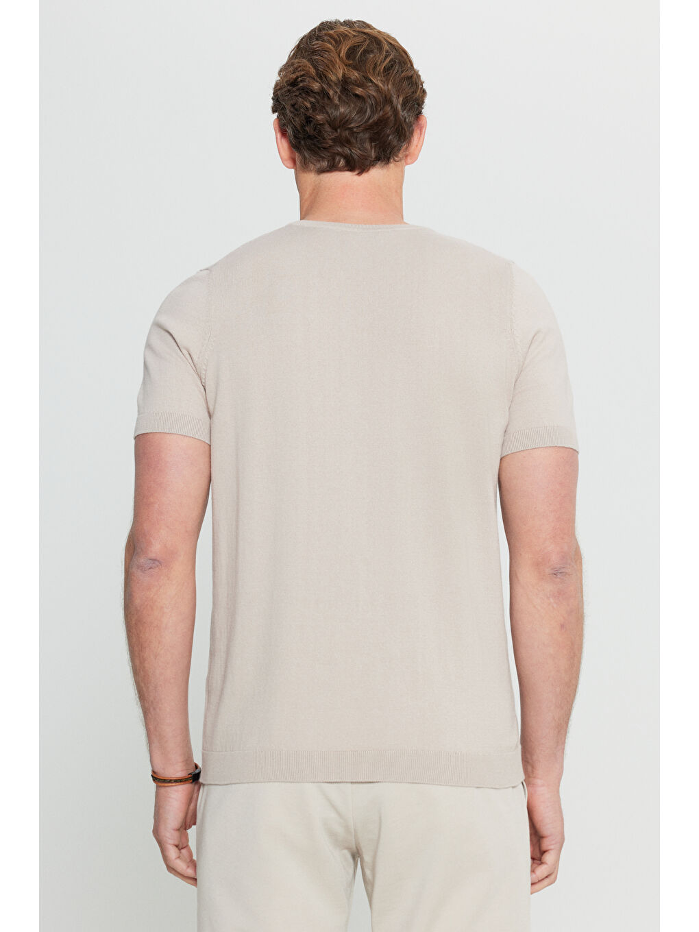 Bej Erkek Vizon %100 Pamuk Standart Fit Normal Kesim Bisiklet Yaka Triko Tişört-4