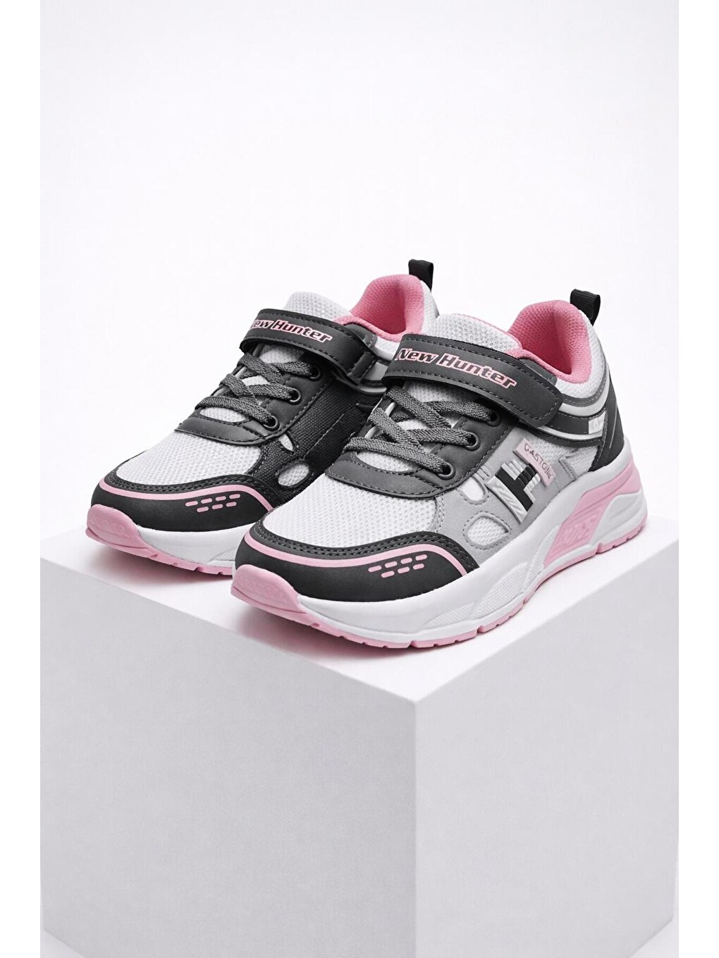 Gri Unisex Çocuk Spor Günlük Hafif Taban Cırtlı Bağcıklı Nefes Alabilen Kaymaz Okul Ve Günlük Sneaker