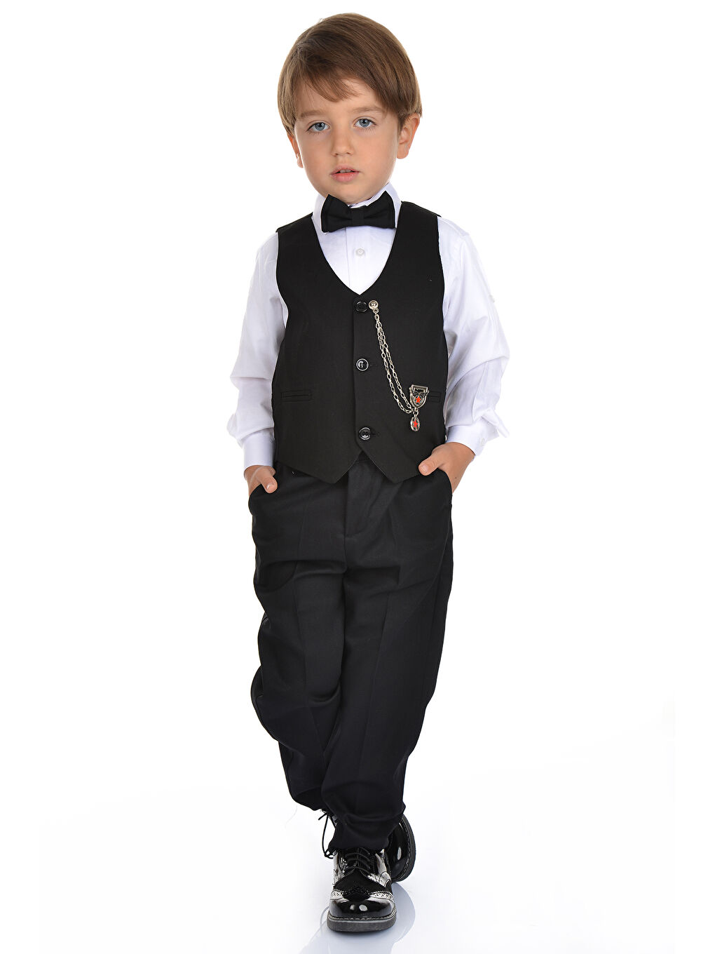 Siyah Yelekli Smokin Erkek Çocuk Takım MNK0273-1