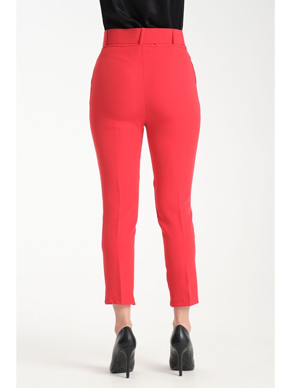 Kırmızı Kadın Kemerli Kumaş Pantolon 2988-3