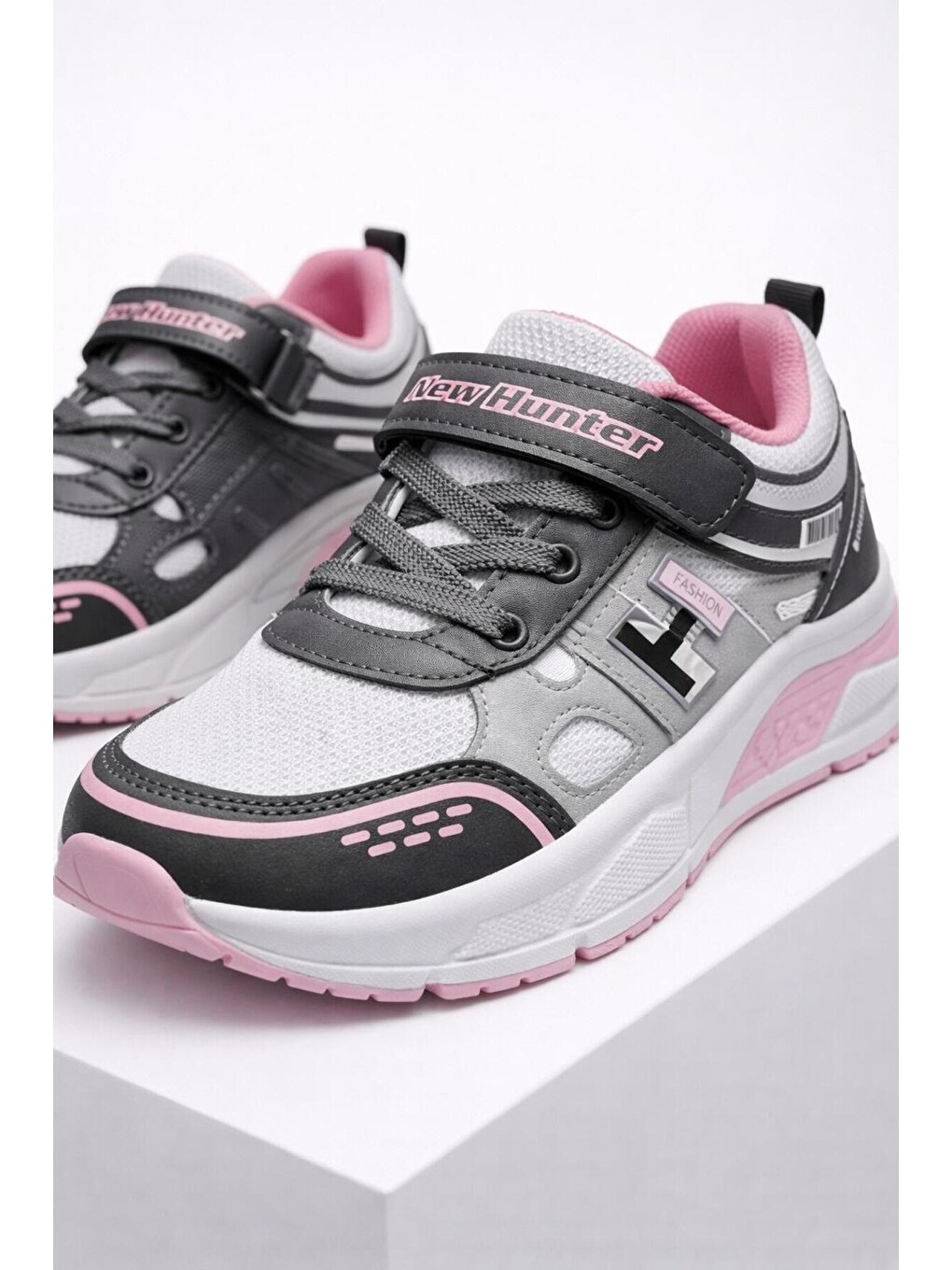 Gri Unisex Çocuk Spor Günlük Hafif Taban Cırtlı Bağcıklı Nefes Alabilen Kaymaz Okul Ve Günlük Sneaker-2