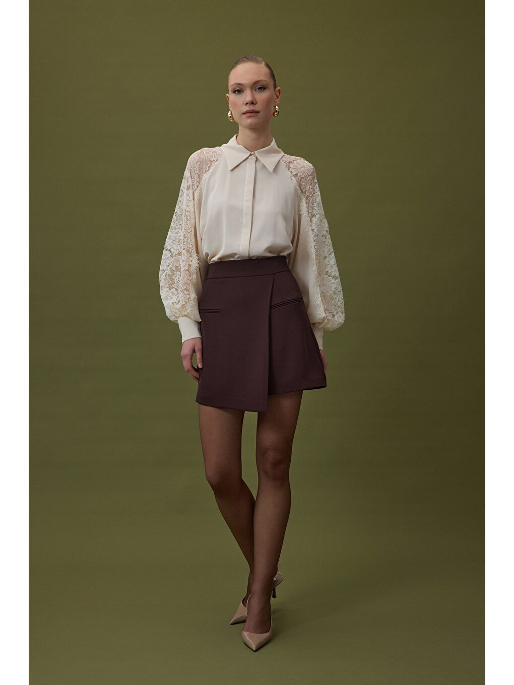 Kahverengi Talia Şort Etek - Kahve-1