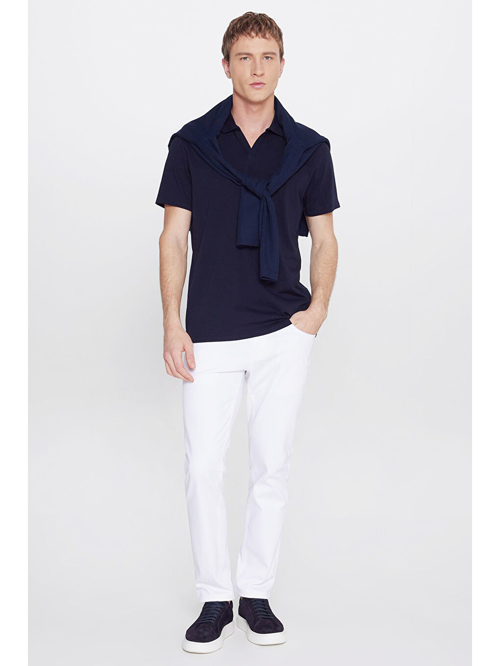 Erkek Lacivert %100 Pamuk Slim Fit Dar Kesim Polo Yaka Tişört-1