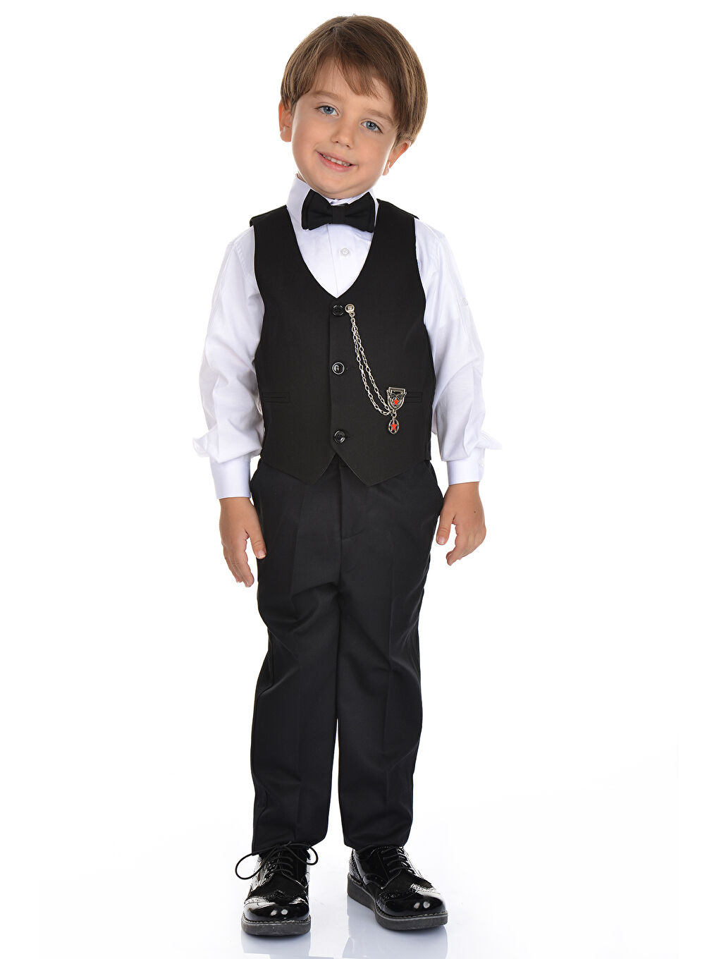 Siyah Yelekli Smokin Erkek Çocuk Takım MNK0273-3