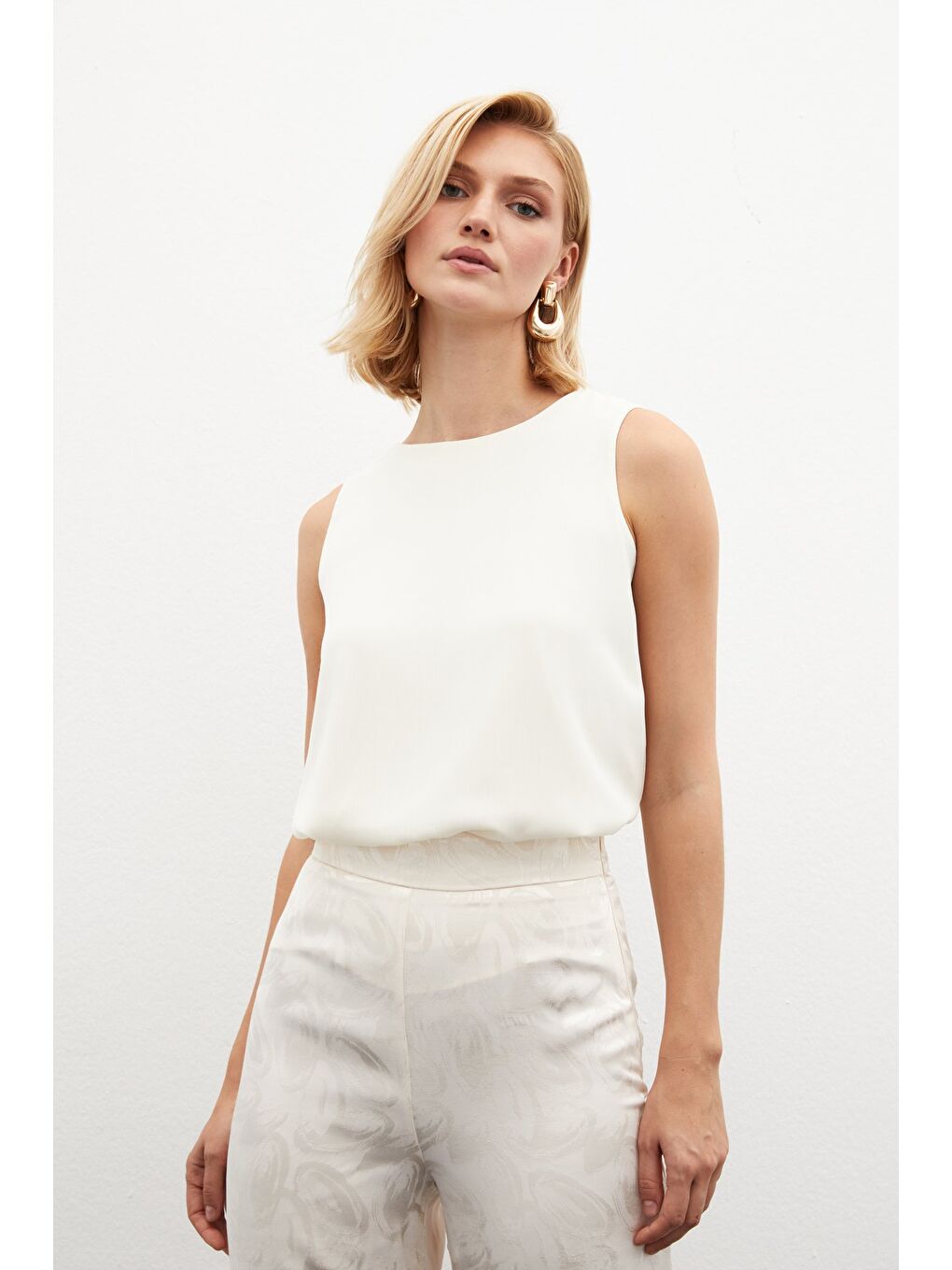 Ekru Kolsuz Salaş Bluz - Krem