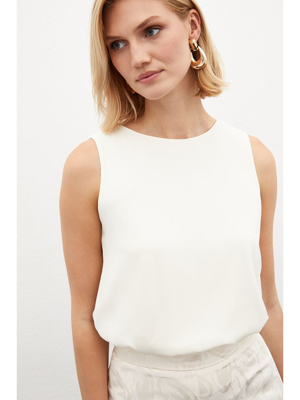 Ekru Kolsuz Salaş Bluz - Krem-1