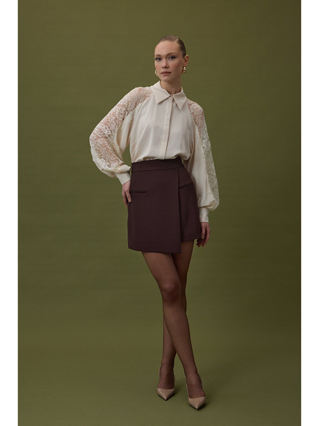 Kahverengi Talia Şort Etek - Kahve-3