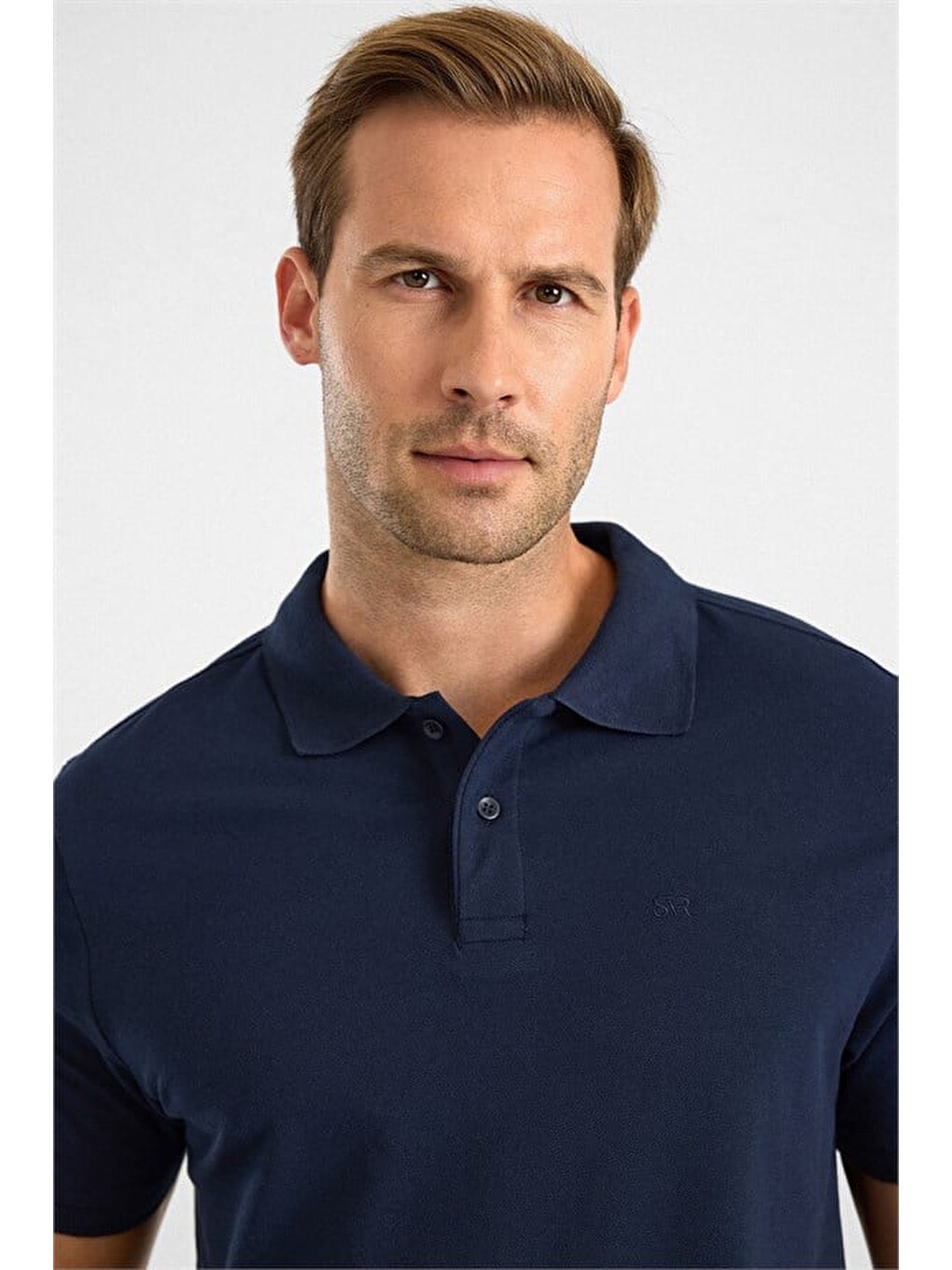 Lacivert Slim Düz Baskısız Pike Düğmeli Polo Yaka Tişört-1