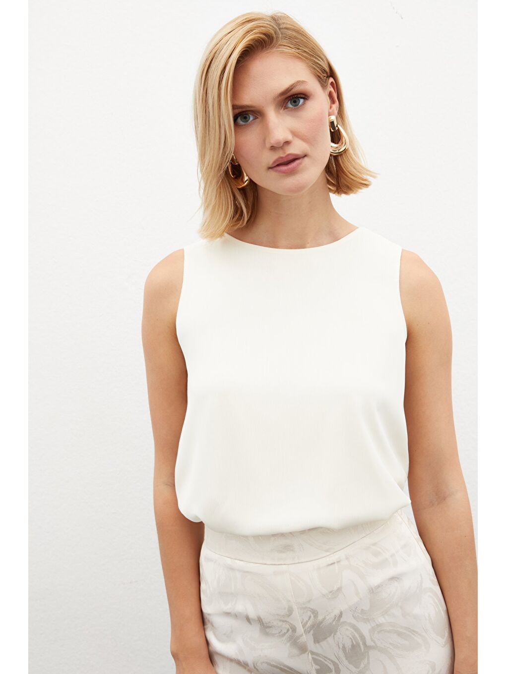 Ekru Kolsuz Salaş Bluz - Krem-2