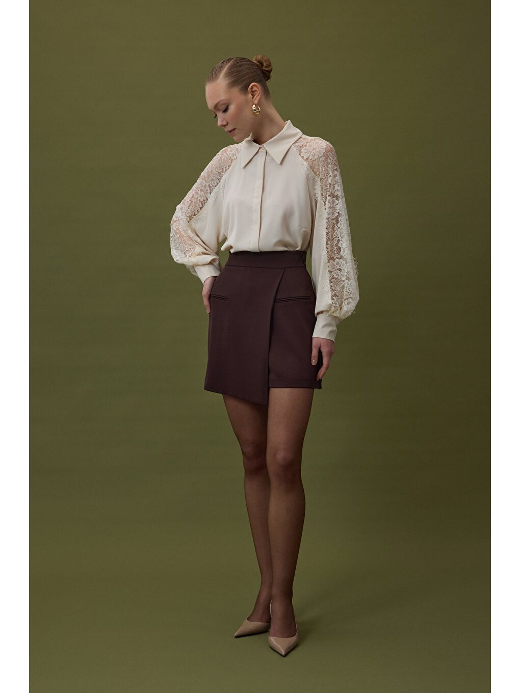 Kahverengi Talia Şort Etek - Kahve-4
