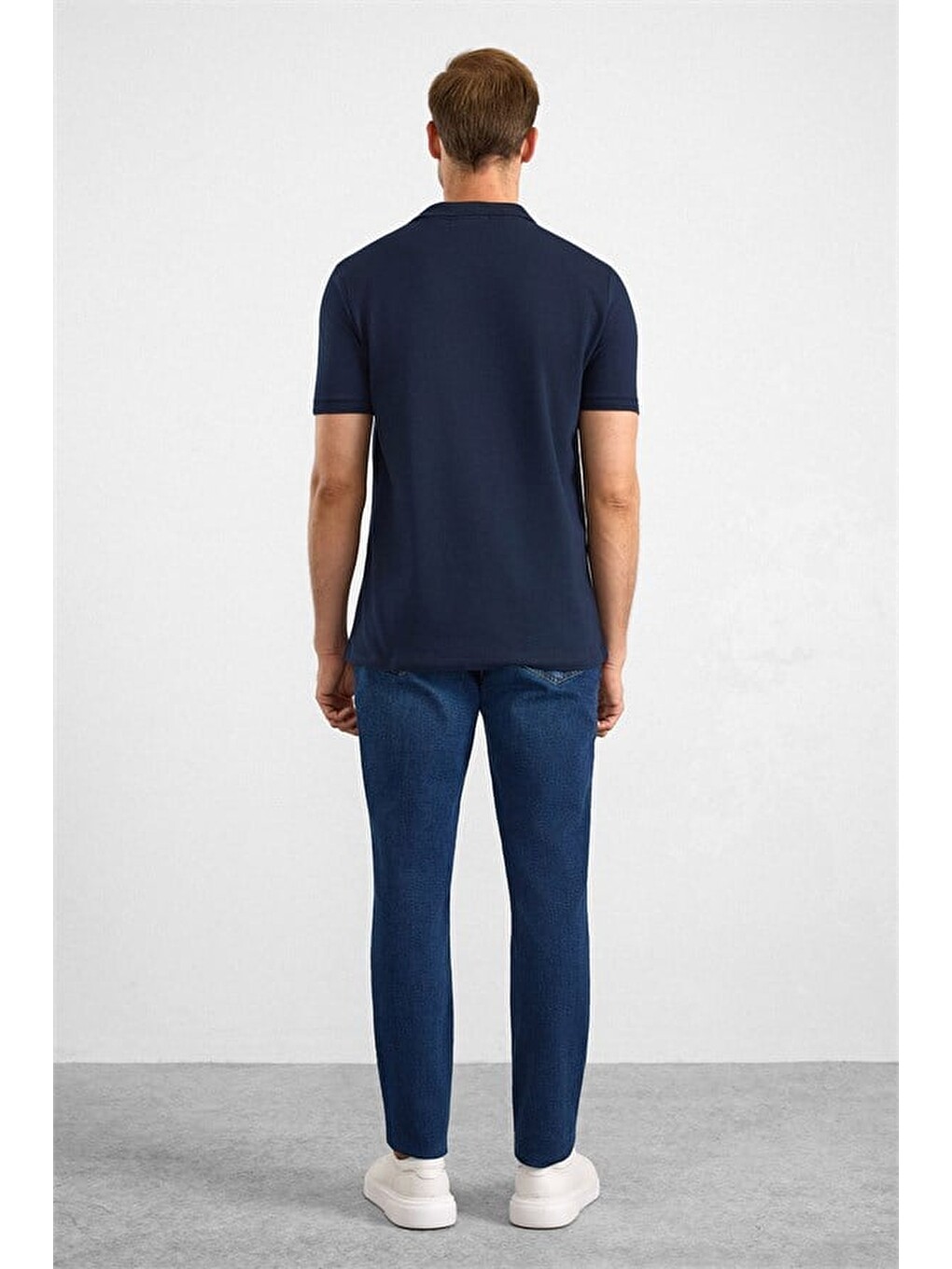 Lacivert Slim Düz Baskısız Pike Düğmeli Polo Yaka Tişört-4