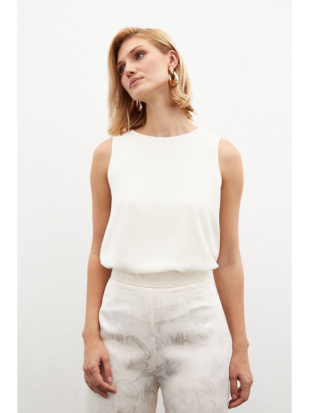 Ekru Kolsuz Salaş Bluz - Krem-4