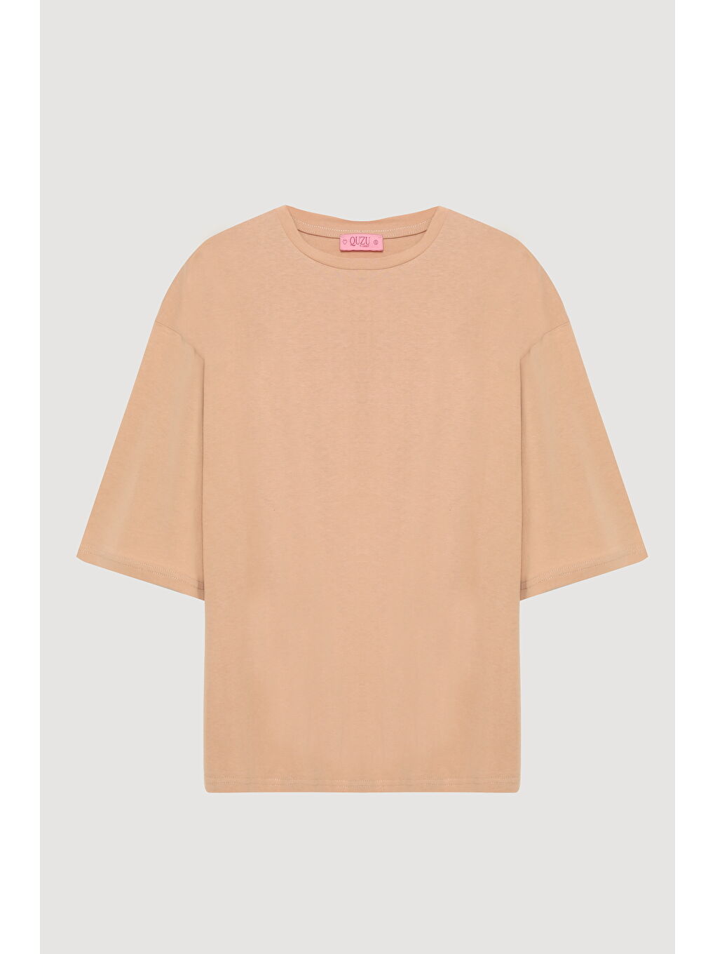 Truvakar Kol Oversize Basic Tişört 2 li Paket Bej/Kahverengi-1