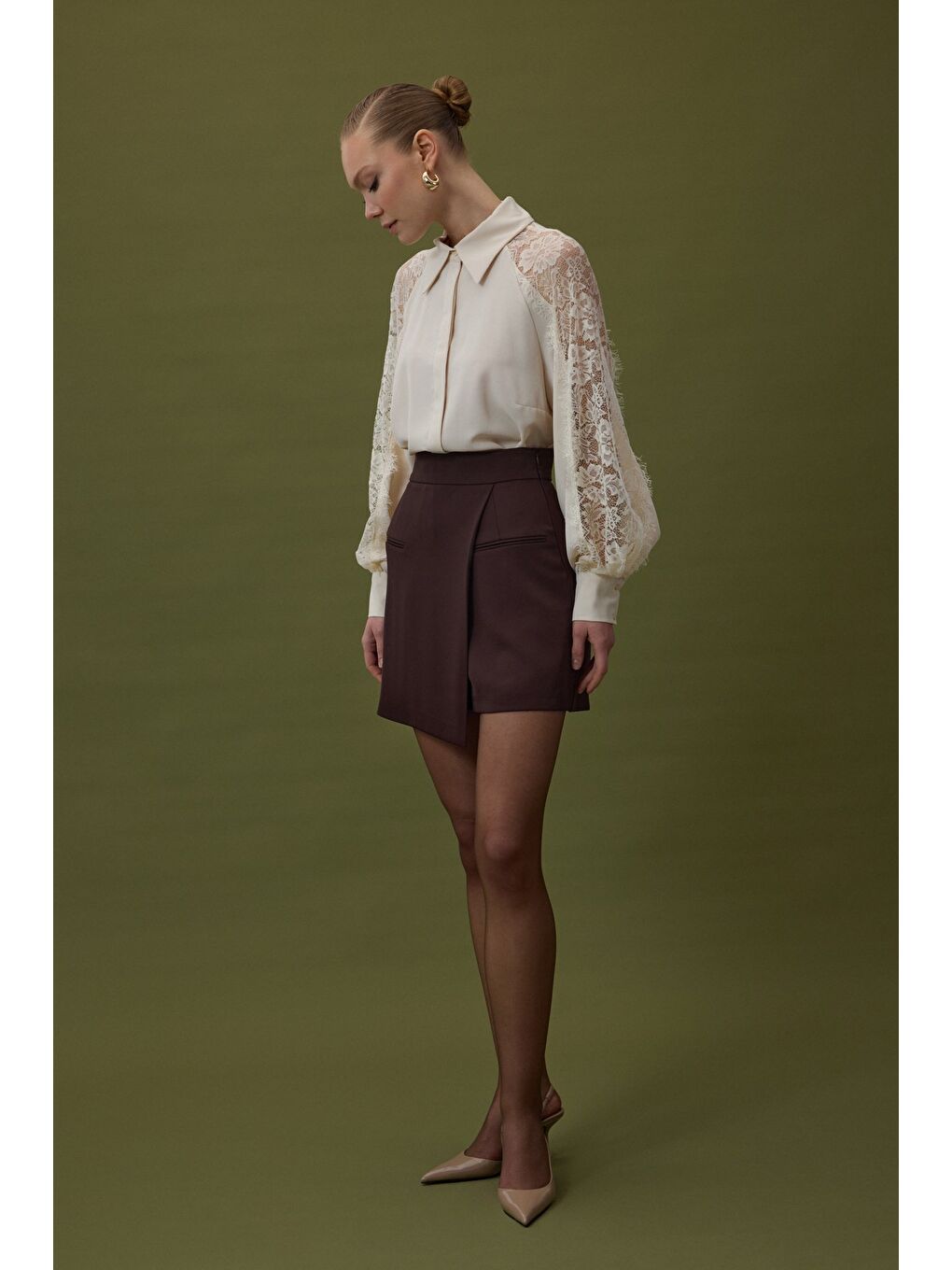 Kahverengi Talia Şort Etek - Kahve-5