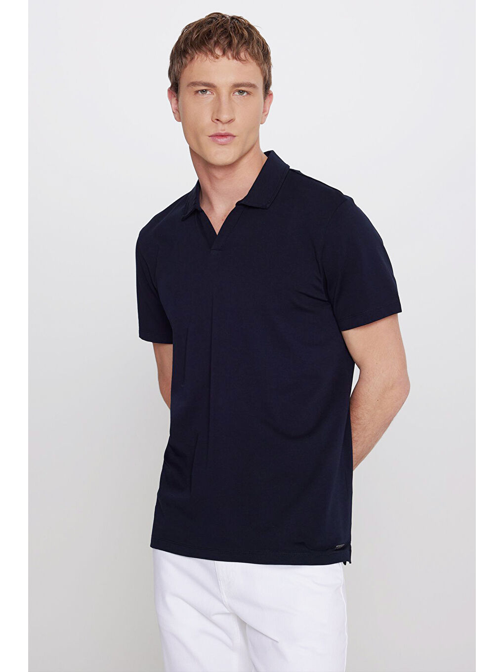 Erkek Lacivert %100 Pamuk Slim Fit Dar Kesim Polo Yaka Tişört-2