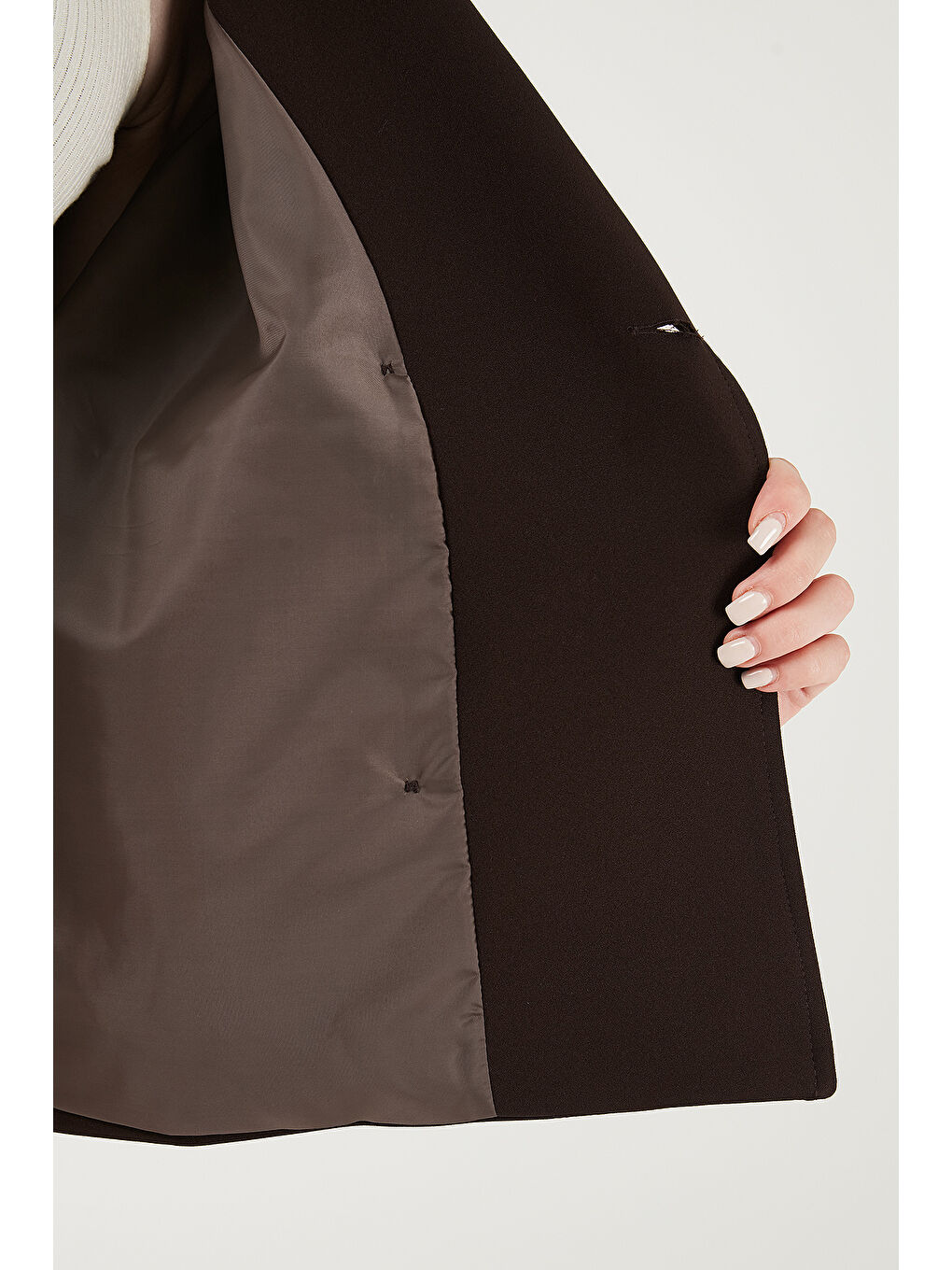 Kahverengi Regular Fit Kruvaze Yaka Düğmeli Astarlı Kadın Ceket Mont 6524955-5