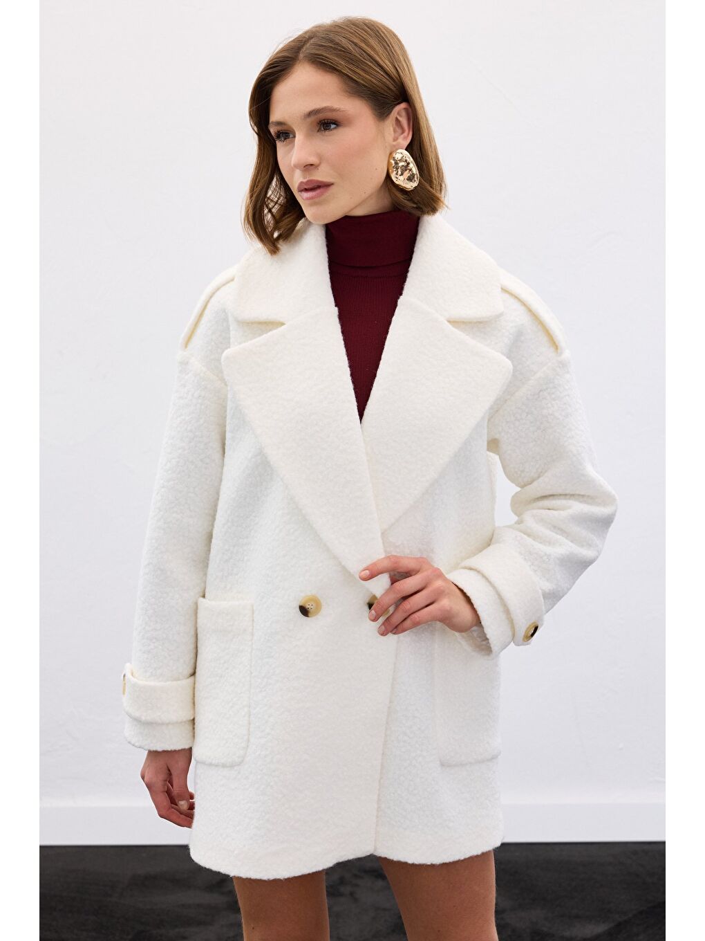 Buklet Kısa Kaban - Ekru-3