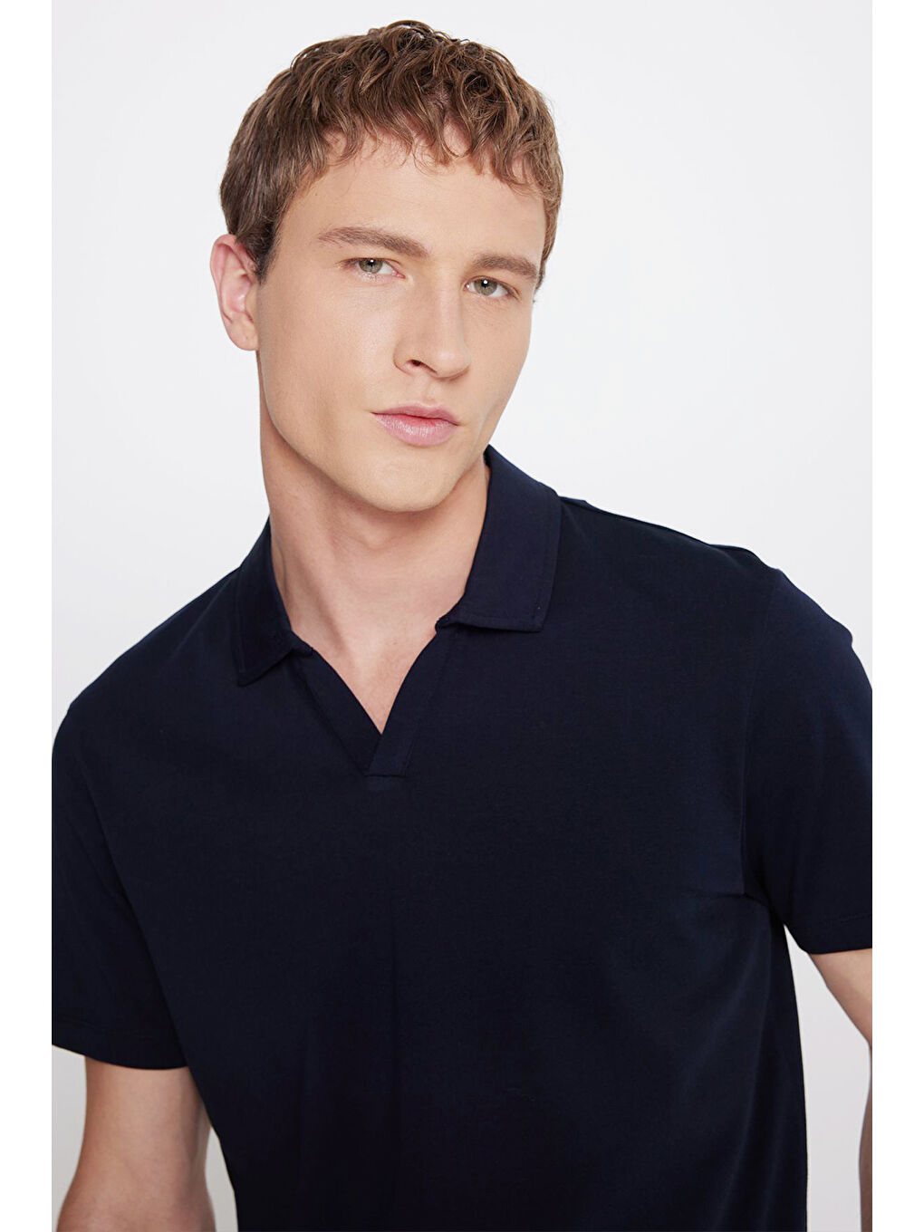 Erkek Lacivert %100 Pamuk Slim Fit Dar Kesim Polo Yaka Tişört-3