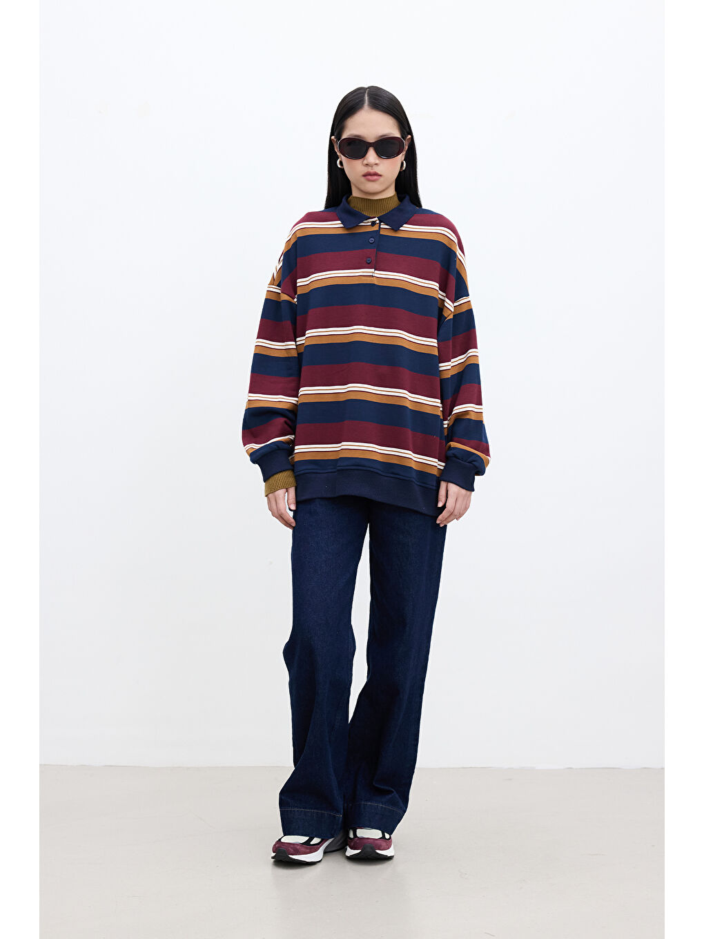 Polo Yaka Oversıze Sweatshırt Bordo