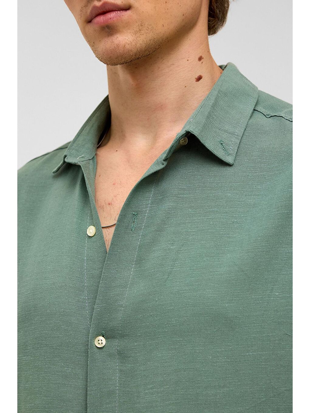 Oversize Uzun Kollu Keten Gömlek Haki-4