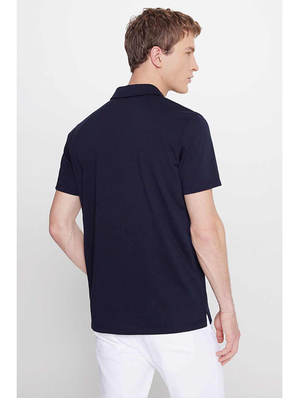 Erkek Lacivert %100 Pamuk Slim Fit Dar Kesim Polo Yaka Tişört-4