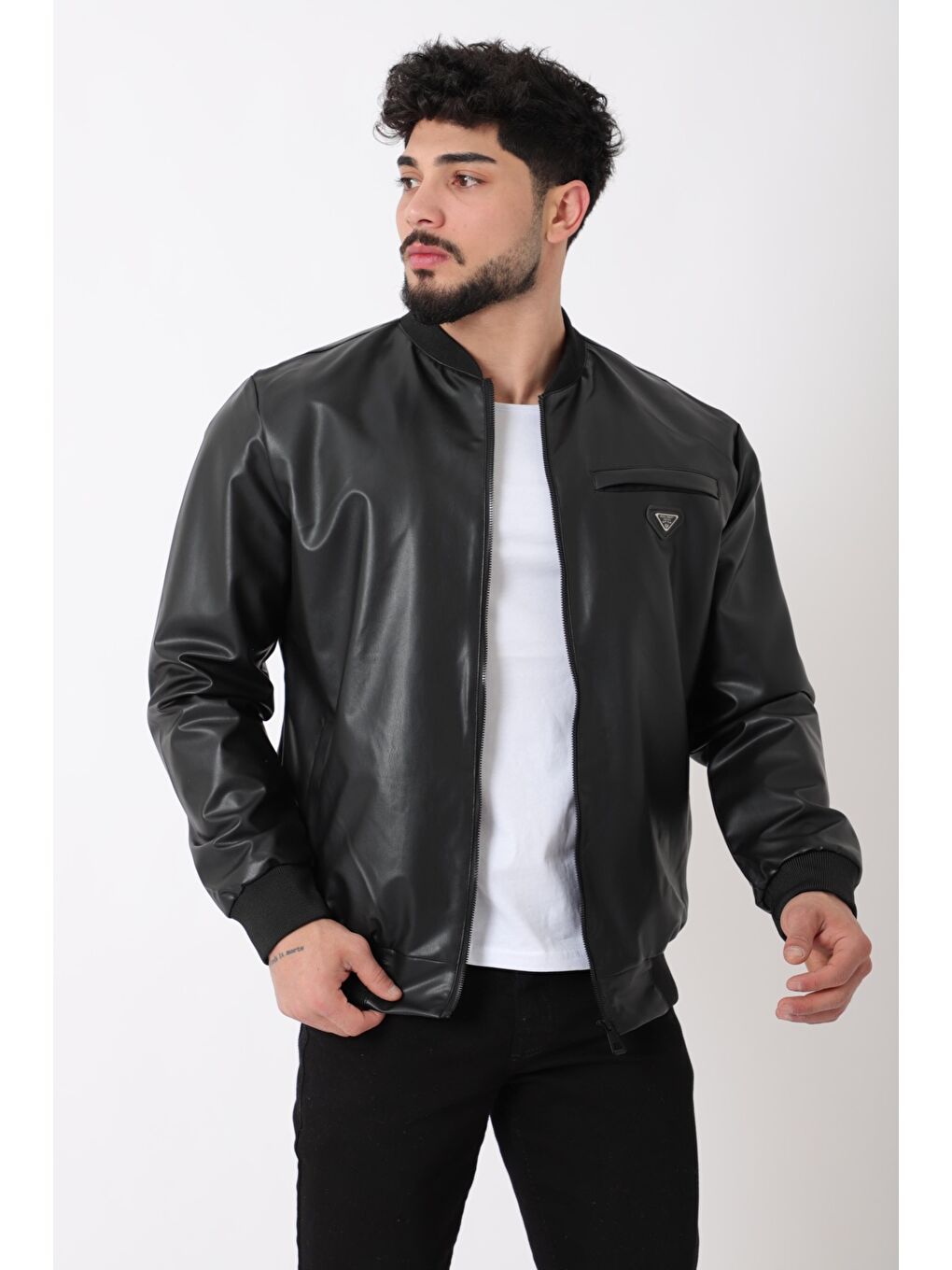 Siyah Kolej Yaka Bel Lastikli Suni Deri Mont PLDP 3000_50448