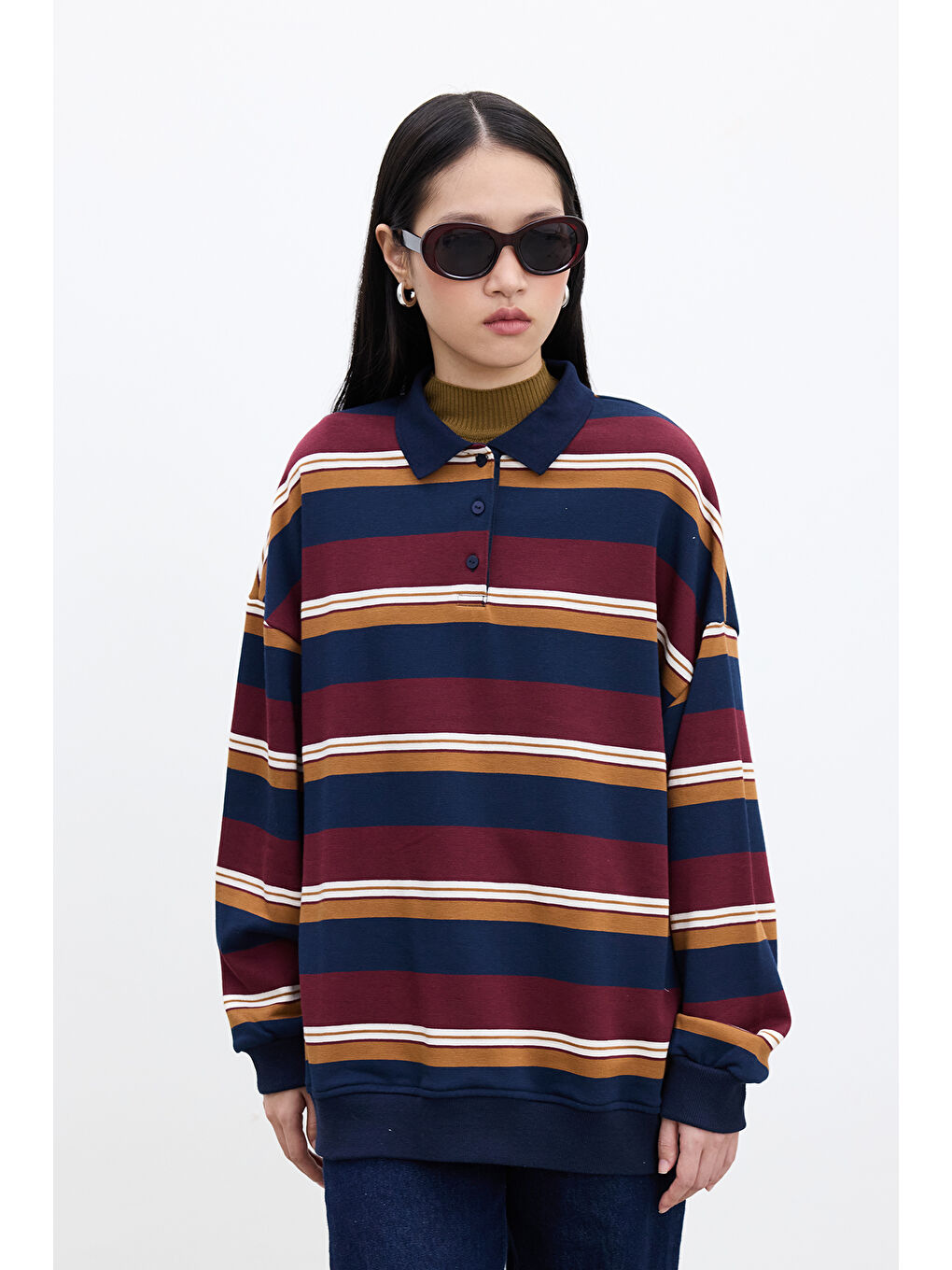 Polo Yaka Oversıze Sweatshırt Bordo-4