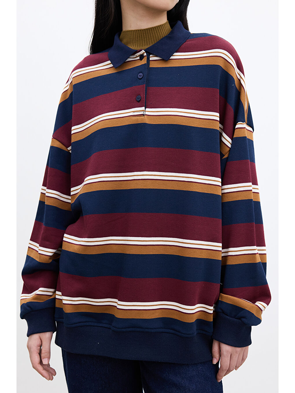 Polo Yaka Oversıze Sweatshırt Bordo-5