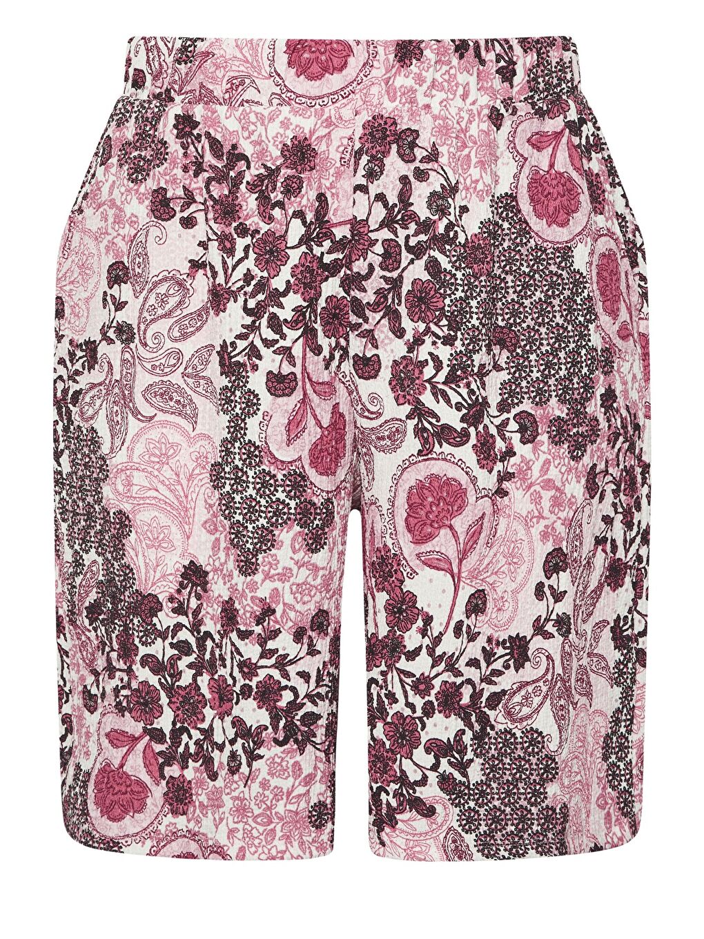 Pembe Büyük Beden Cepli Bürümcük Kumaş Baskılı Şort 145354-5